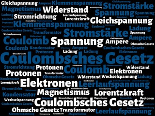 Coulombsches Gesetz - Bilder mit Wörtern aus dem Bereich Elektrotechnik, Wort, Bild, Illustration