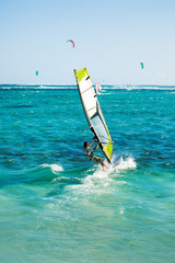 Windsurfers on the Le Morne beach in Mauritius