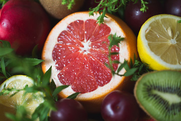 Fragment of original unusual edible bouquet of vegetables and fruits