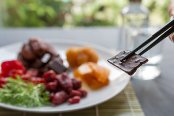 Chocolate with chopsticks