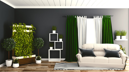 Tropical interior design, Natural style decoration. 3D rendering