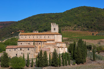 Abbey of Sant'Antimo in autumn, Montalcino, Tuscany, Italy