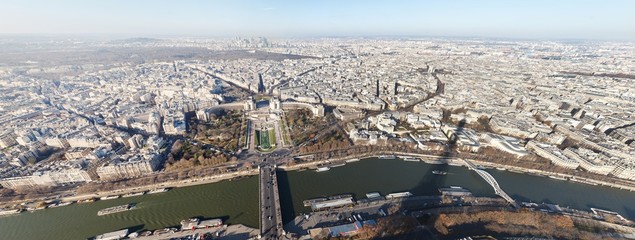 Paris panorama view from Eiffel Tower, Musee de l'Homme, Palais de Chaillot, Jardins du Trocadero, Chaillot and Seine river - obrazy, fototapety, plakaty