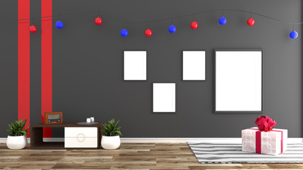 Christmas decorations room design. 3D rendering