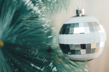 Christmas toys on the Christmas tree close