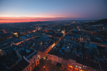 Fototapeta na wymiar Lviv city lights panorama 