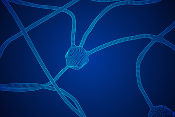 Neuron system wireframe mesh model. Low poly vector illustration. Science and medical healthcare concept