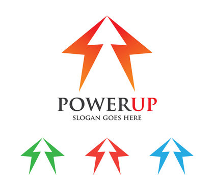 power up arrow electricity spark vector logo design