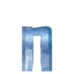 Conceptual blue light cold frosted water or ice winter season font isolated on white snow background. Cool crystal decorative character cut of frozen liquid, transpaernt 3D illustration concept