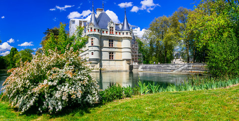 Beautiful romantic castles of famous Loire valley. Azay-Le-Redeau. France