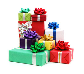Colorful gift boxes on white background