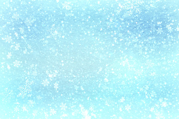 Blue Christmas background snow texture, abstraction, white snowflakes. Christmas background, winter Wonderland