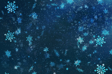 Blue Christmas background snow texture, abstraction, white snowflakes. Christmas background, winter...
