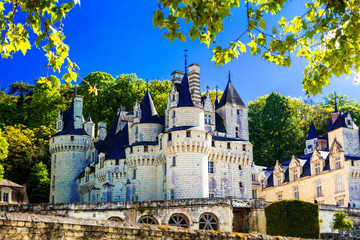 Beautiful fairytale castles of Loire valley. Usse. Landmarks of France