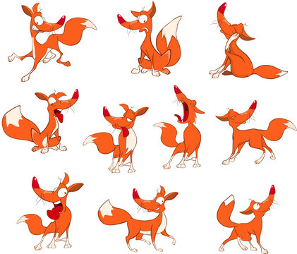 Illustration of a Set Funny Foxes. Cartoon Cartoon Character