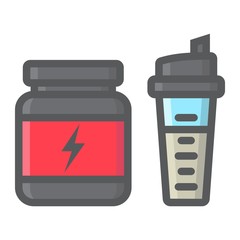 Whey protein with sports shaker filled outline icon, fitness and sport, nutrition sign vector graphics, a colorful line pattern on a white background, eps 10.