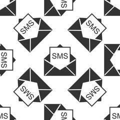 Received message concept. New, email incoming message, sms. Mail delivery service. Envelope with sms icon seamless pattern on white background. Flat design. Vector Illustration