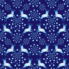 deer with snowflake stars, vintage pattern.  Vector illustration