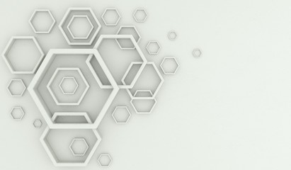 3D Rendering Of Abstract Hexagon Frames Top View With Space For Text