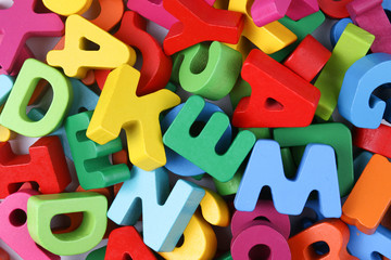 Fototapeta premium Colorful blocks of alphabets and numbers