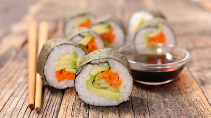 sushi and soy sauce
