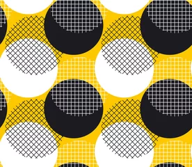 Behang Moderne geometrie polka dot naadloze patroon op gele achtergrond. Vectorillustratie voor achtergrond, decoratie, ontwerp van proefbaan. © galyna_p
