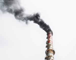 Isolate Industrial chimney, the smoke from the pipe of the plant, the emission of harmful gases into the atmosphere, greenhouse effect.
