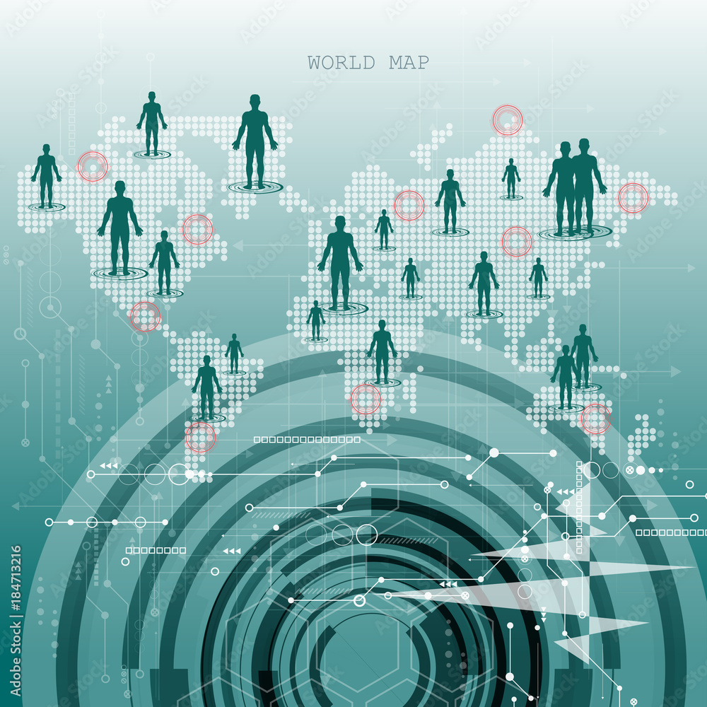 Poster global network connection. world map technology composition concept of global business. vector illus