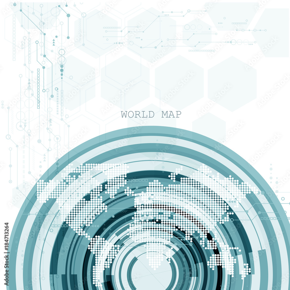 Poster global network connection. world map technology composition concept of global business. vector illus