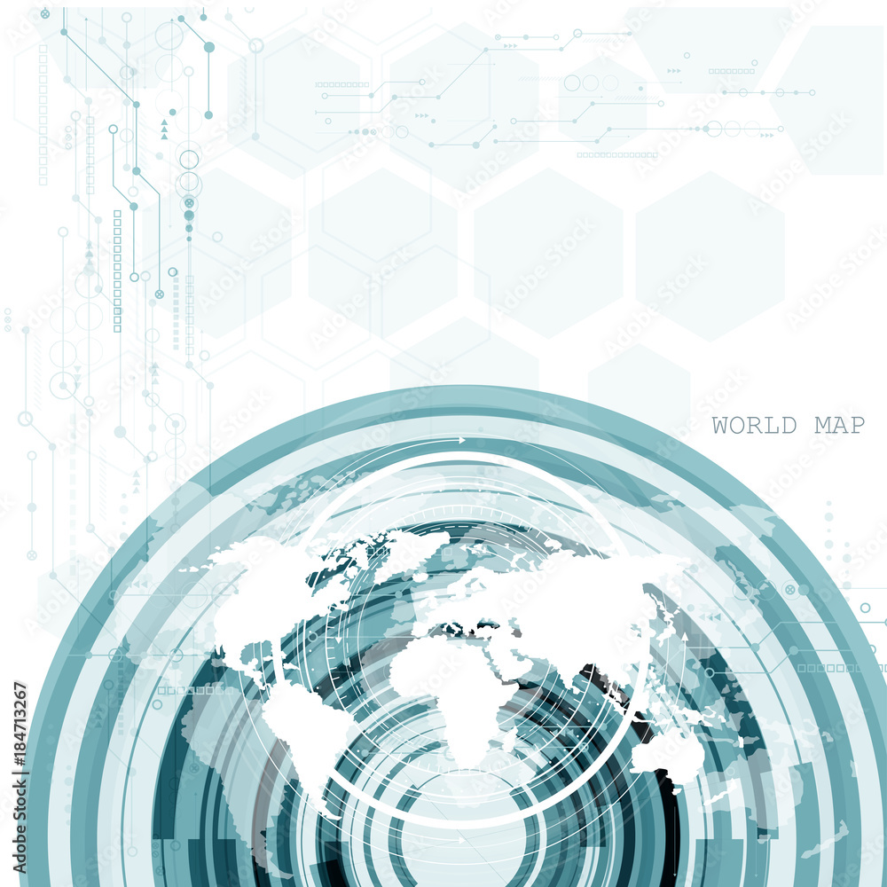 Aufkleber global network connection. world map technology composition concept of global business. vector illus