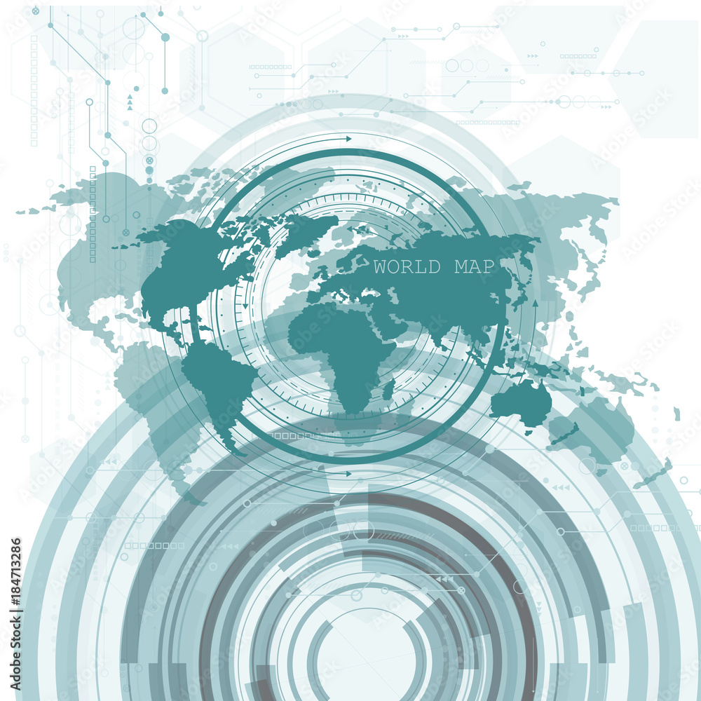 Poster global network connection. world map technology composition concept of global business. vector illus