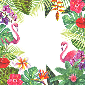 Pink Flamingo Tropical Plants Frame