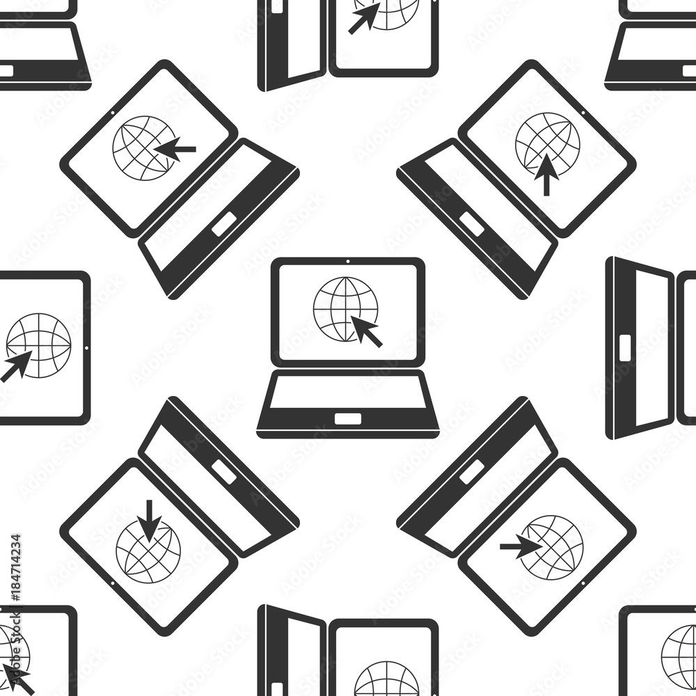 Aufkleber website on laptop screen icon seamless pattern on white background. laptop with globe and cursor. wo