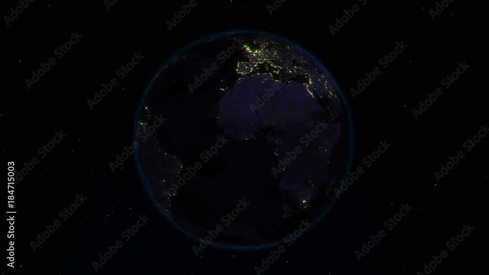 Poster realistic earth rotating in space (loop). on the planet earth is visible the change of day and night