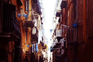Fototapeta premium Street view of old town in Naples city, italy Europe