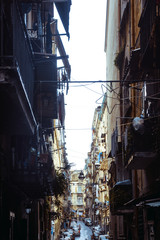 Street view of old town in Naples city, italy Europe