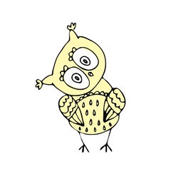 Cute owlet,hand drawn little owl mascot,animal character