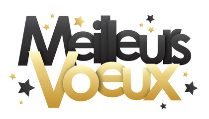 Bannière vecteur "MEILLEURS VOEUX" en or et noir avec étoiles