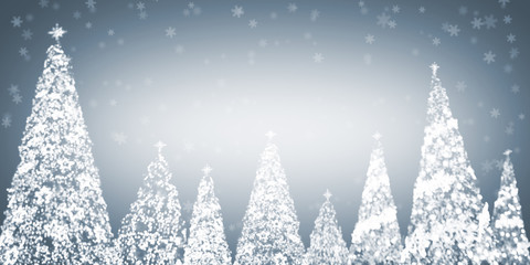 Bokeh of Christmas Tree Light with Snow on Blue-White Background for Copyspace. Happy New Year Concept.