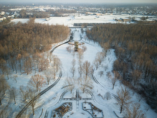 Aerial of Snow in Veterans Park New Jersey