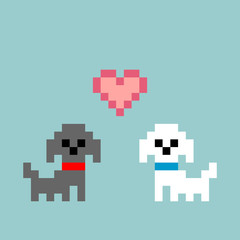 8-bit Pixel-art Poodle Puppies Falling in Love