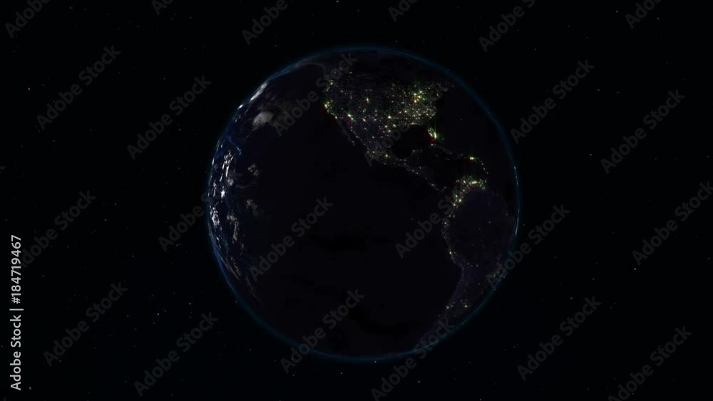 Poster realistic earth rotating in space (loop). on the planet earth is visible the change of day and night