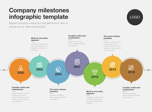 Vector infographic for company milestones timeline template isolated on light background. Easy to use for your website or presentation.
