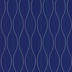 Classic japanese quilting. Wavy Sashiko motif. Abstract seamless pattern. Needlework texture. Simple asian ornament for printing on fabric, decoration or handicraft.