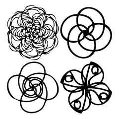 Chakra concept set. Spirituality and peace in ornate mandala hand drawn symbol s isolated on white. Buddhism esoteric flash tattoo spirit motifs. Om symmetric symbol imitation yoga mandala . Vector.