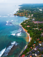 Aerial view of the south coast of Sri Lanka. Area near the town of Weligama
