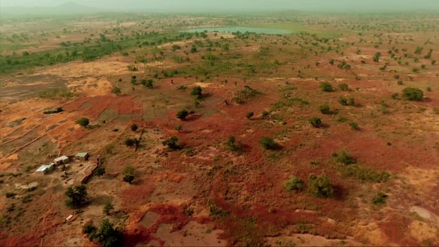 Scenic savannah landscape in Africa, aerial