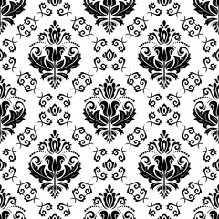 Damask classic black and white pattern. Seamless abstract background with repeating elements. Orient background