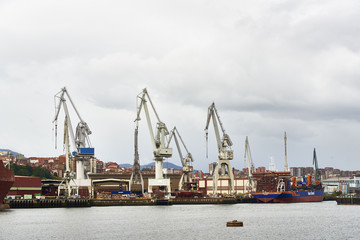 Fototapeta premium Industrial Zone in the Nervion River, Biscay, Basque Country, Euskadi, Euskal Herria, Spain, Europe