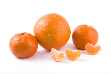fresh mandarines isolated on white background. Oranges are arranged in rows. Placed on a white background.